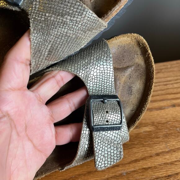 Birkenstock Papillio Madrid Shiny Python Gold Brown Slip On Sandals US 8 EU 39 - Picture 2 of 6